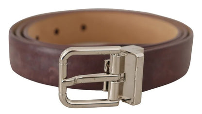  - Brown Classic Leather Silver Logo Metal Buckle Belt