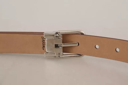  - Brown Classic Leather Silver Logo Metal Buckle Belt