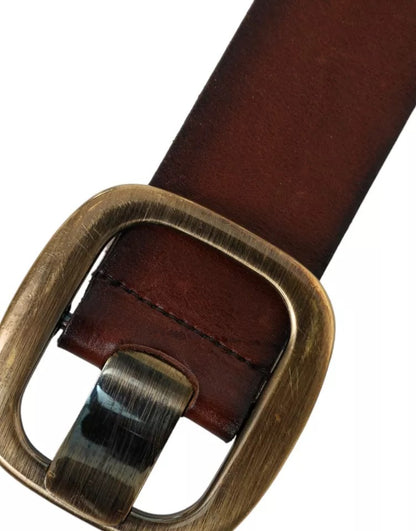  - Brown Leather Gold Metal Buckle Women Belt