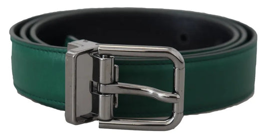  - Green Calf Leather Silver Tone Metal Buckle Belt