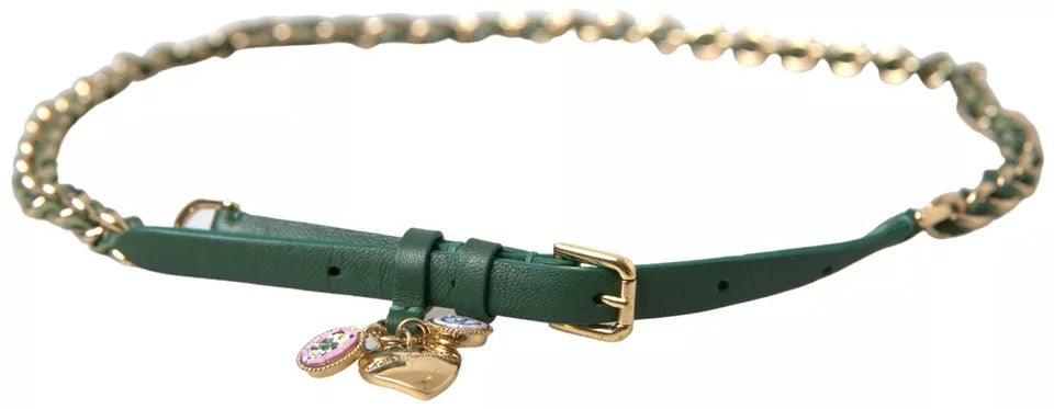  - Green Embellished Chain Gold Buckle Belt