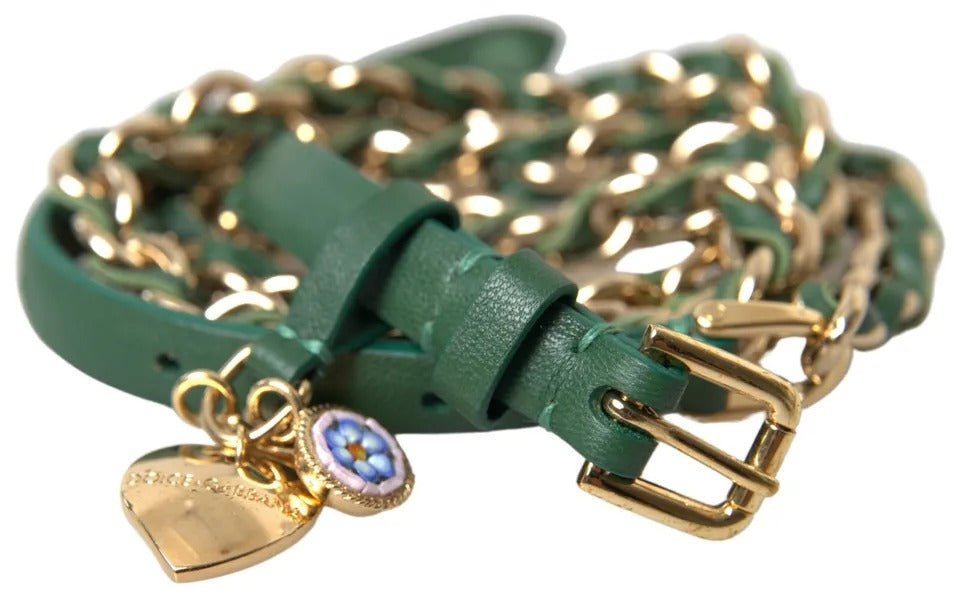  - Green Embellished Chain Gold Buckle Belt