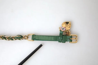  - Green Embellished Chain Gold Buckle Belt