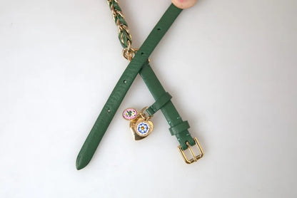  - Green Embellished Chain Gold Buckle Belt