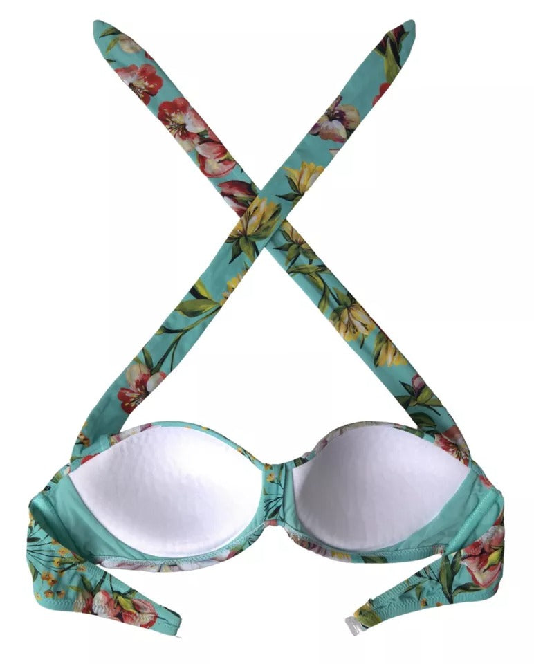  - Mint Green Floral Print Beachwear Bikini Top