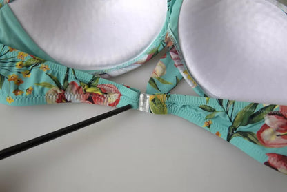  - Mint Green Floral Print Beachwear Bikini Top