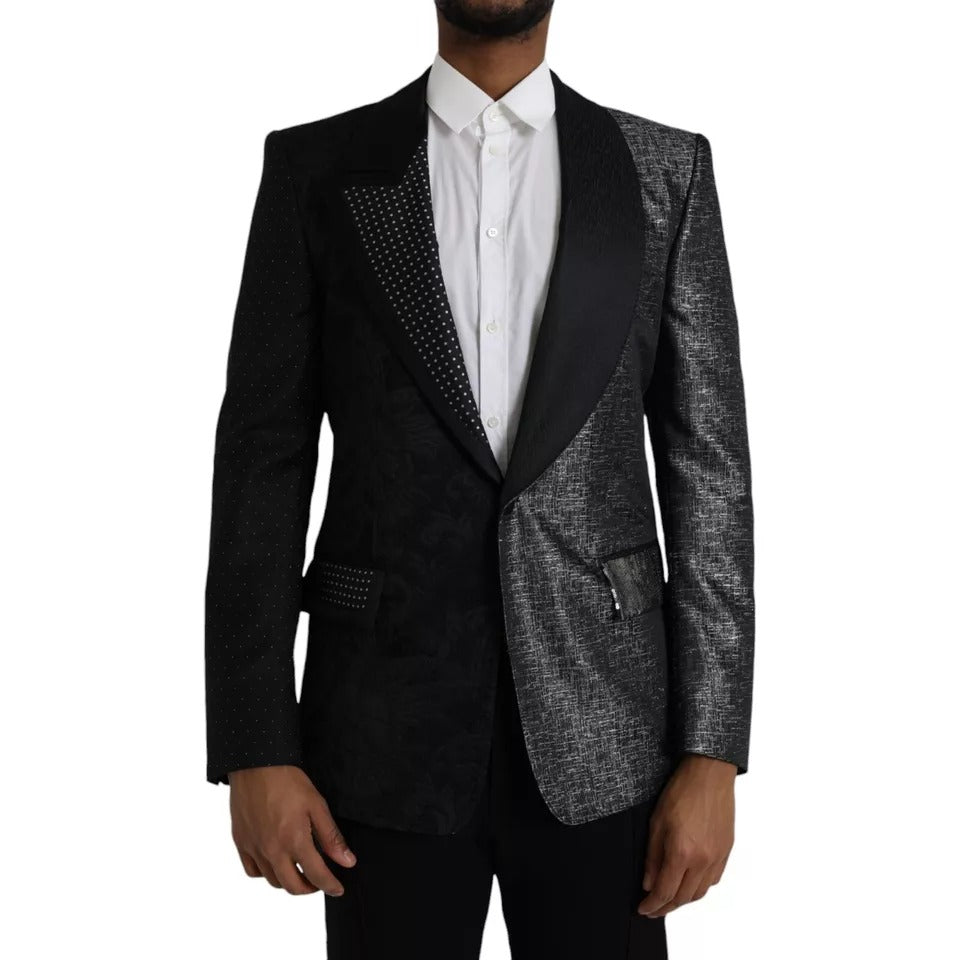  - Black Silver Silk Single Breasted Coat Blazer