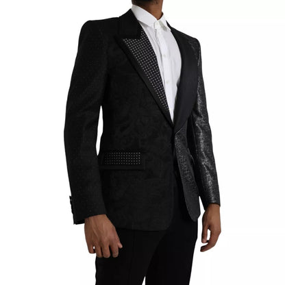  - Black Silver Silk Single Breasted Coat Blazer