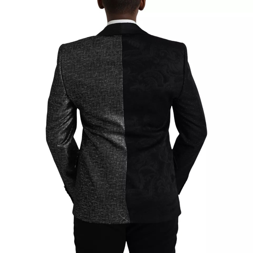  - Black Silver Silk Single Breasted Coat Blazer