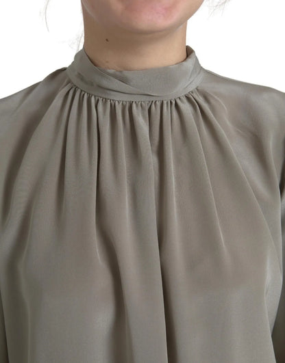  - Gray Mock Neck Long Sleeves Top Blouse