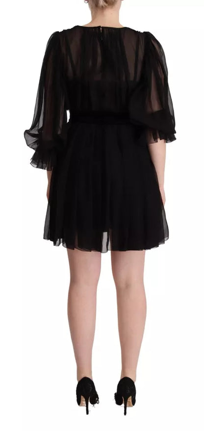 Black V-neck Long Sleeves Mini A-line Dress - The Luxe Alliance