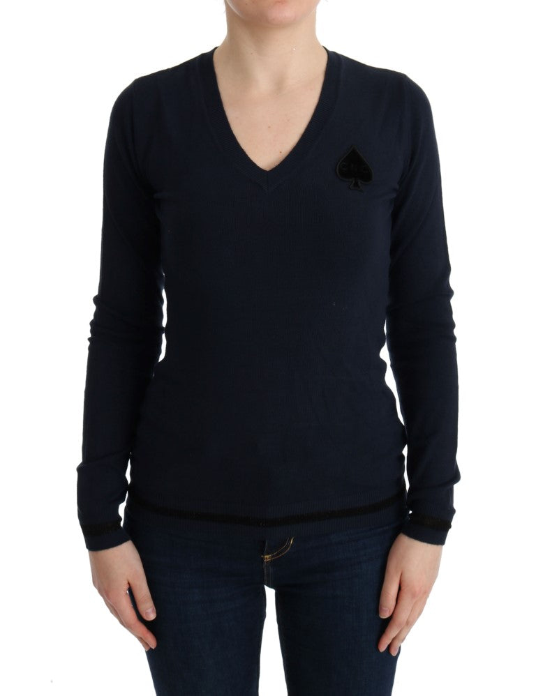  - Elegant Blue V-Neck Sweater