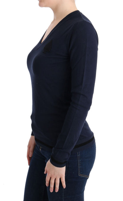  - Elegant Blue V-Neck Sweater