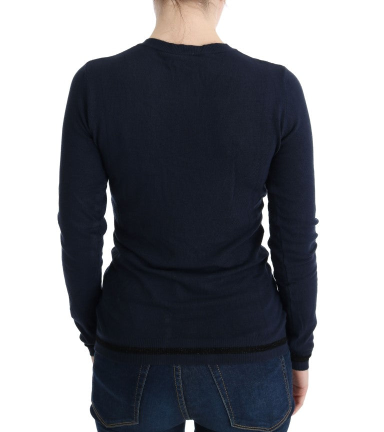  - Elegant Blue V-Neck Sweater