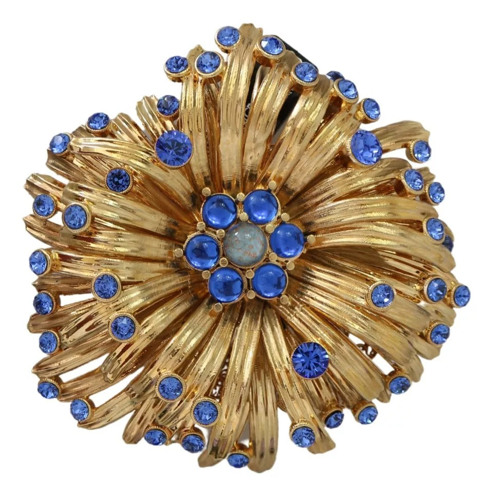 Gold Brass Blue Crystals Embellished Jewelry Brooch - The Luxe Alliance