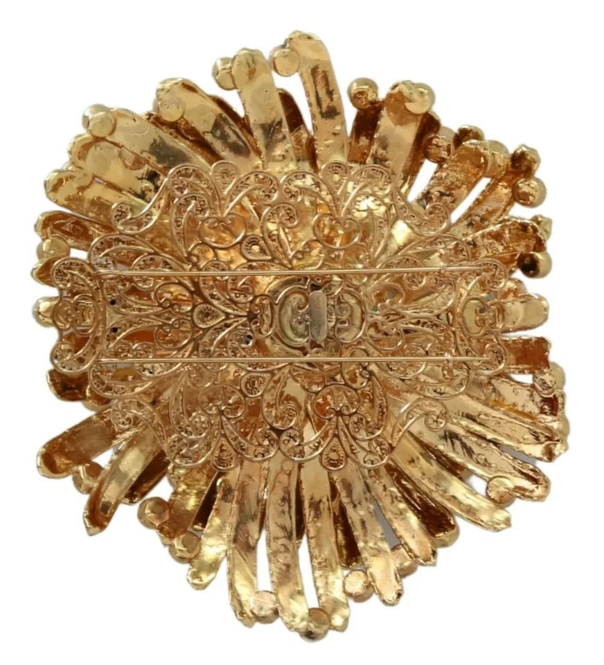 Gold Brass Blue Crystals Embellished Jewelry Brooch - The Luxe Alliance