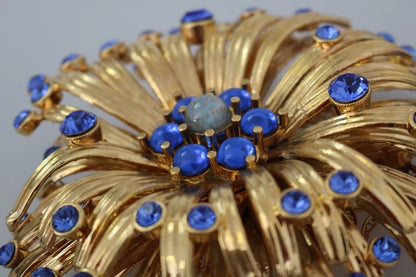 Gold Brass Blue Crystals Embellished Jewelry Brooch - The Luxe Alliance