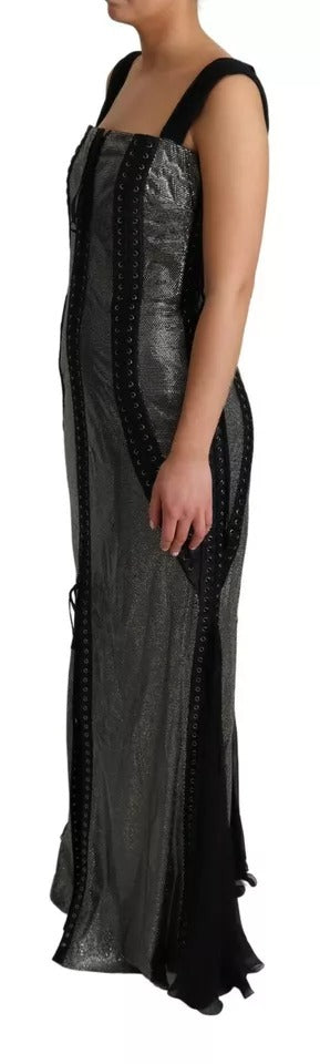 Black Crystals Lace Up Runway Gown Dress