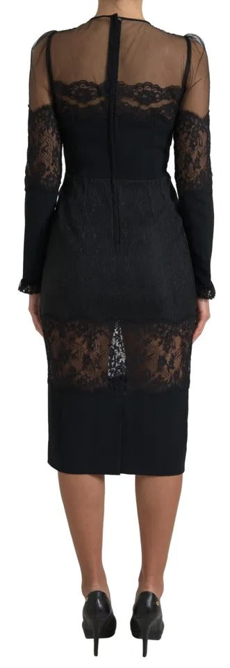 Black Sheer Floral Lace Sheath Midi Dress - The Luxe Alliance