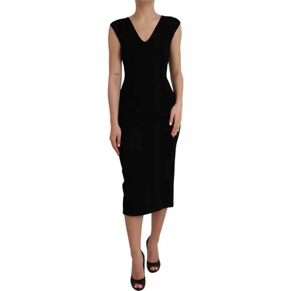 Black Viscose Sleeveless Bodycon Midi Dress - The Luxe Alliance