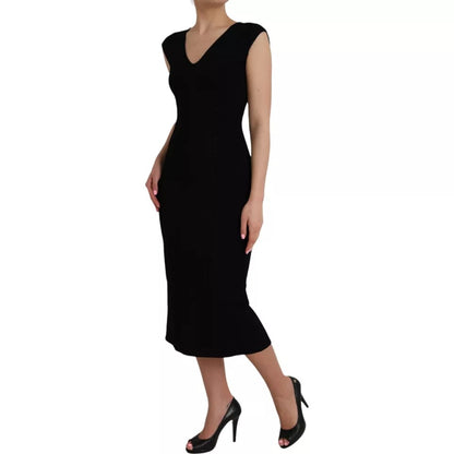 Black Viscose Sleeveless Bodycon Midi Dress - The Luxe Alliance