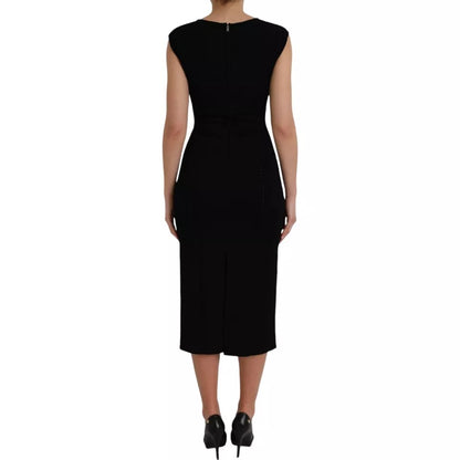 Black Viscose Sleeveless Bodycon Midi Dress - The Luxe Alliance