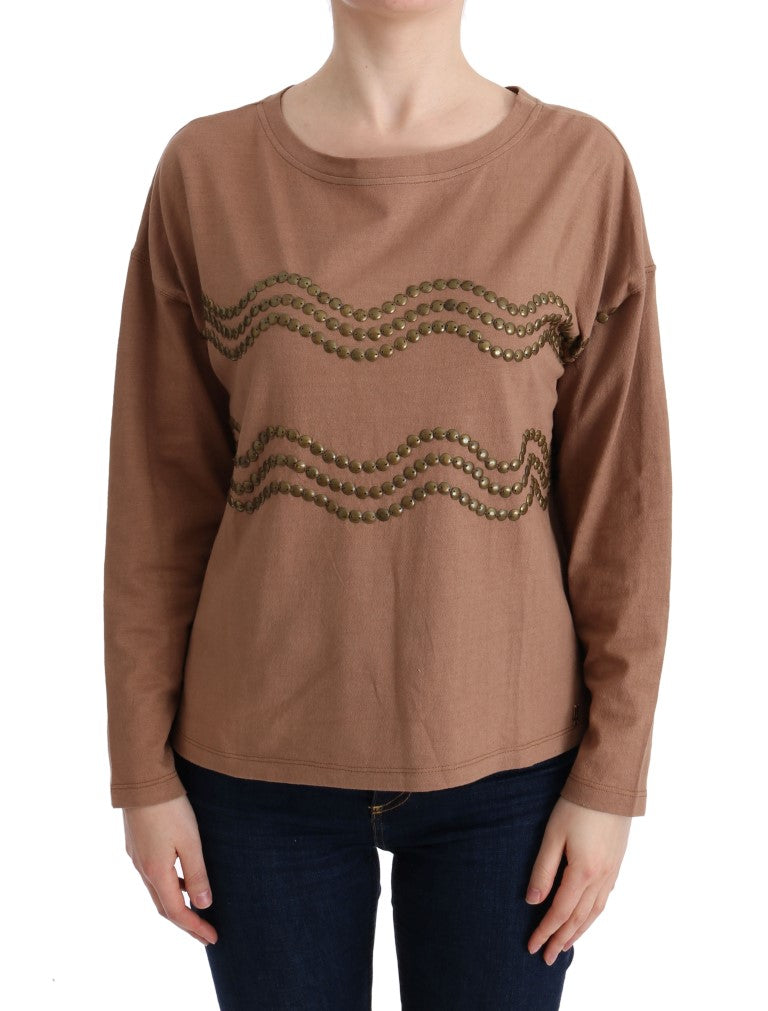 Chic Brown Crewneck Cotton Sweater - The Luxe Alliance