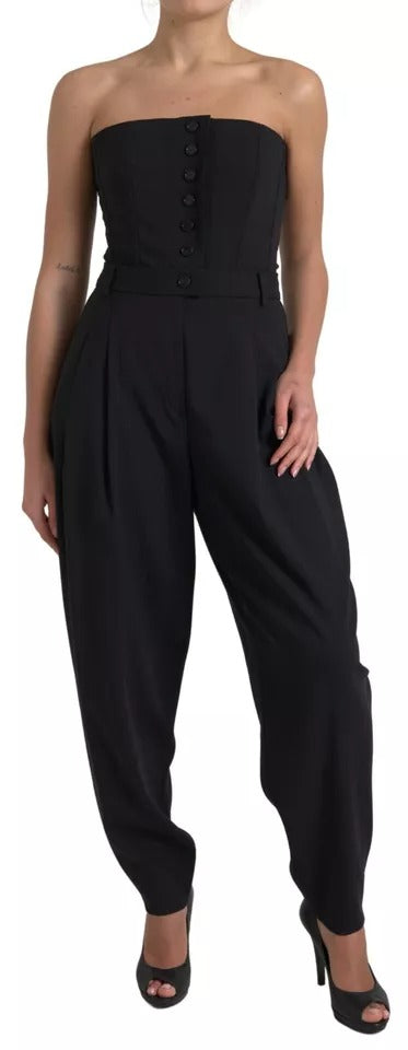 Black Wool Stretch Strapless Jumpsuit Dress - The Luxe Alliance