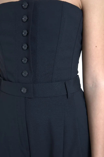 Black Wool Stretch Strapless Jumpsuit Dress - The Luxe Alliance