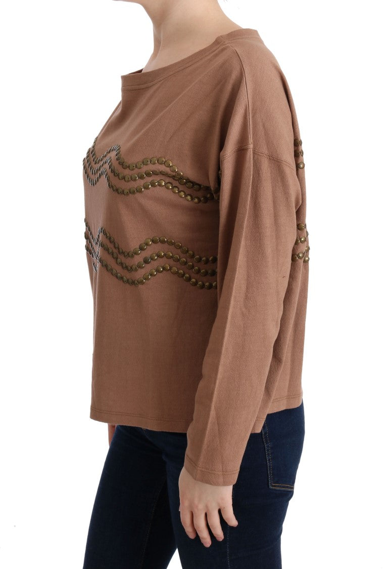 Chic Brown Crewneck Cotton Sweater