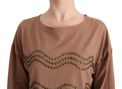 Chic Brown Crewneck Cotton Sweater - The Luxe Alliance