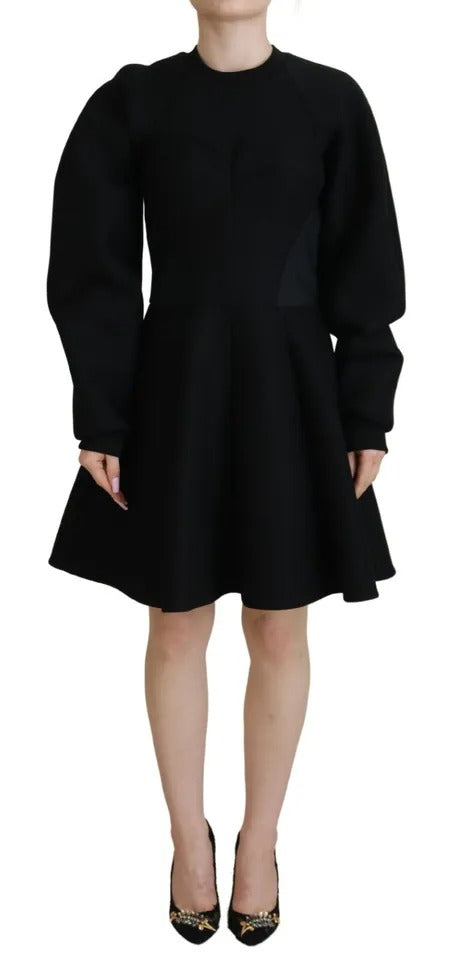 Cotton Black Long Sleeves A-line Mini Dress - The Luxe Alliance