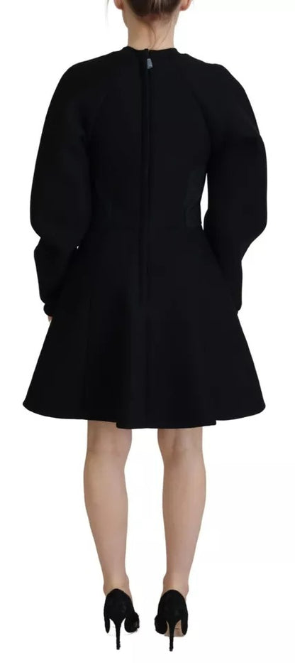 Cotton Black Long Sleeves A-line Mini Dress - The Luxe Alliance