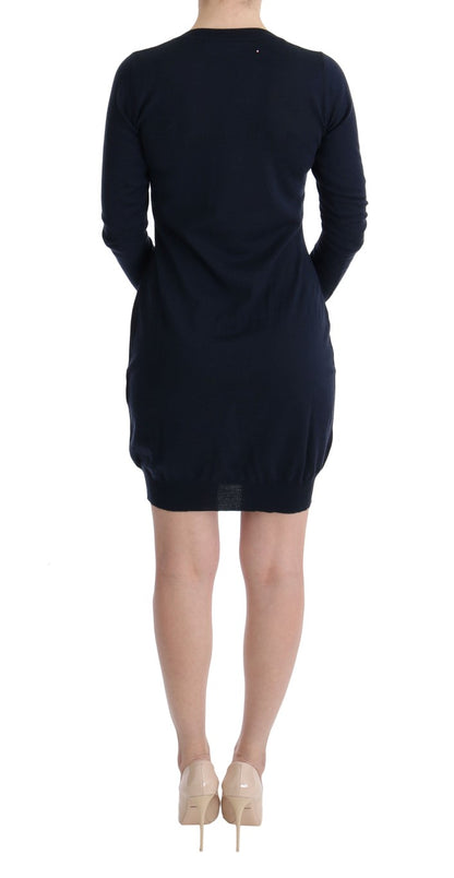 Elegant Over Knee Blue Wool Dress - The Luxe Alliance