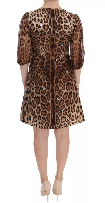  - Leopard Silk Wool Crystal Shift Dress