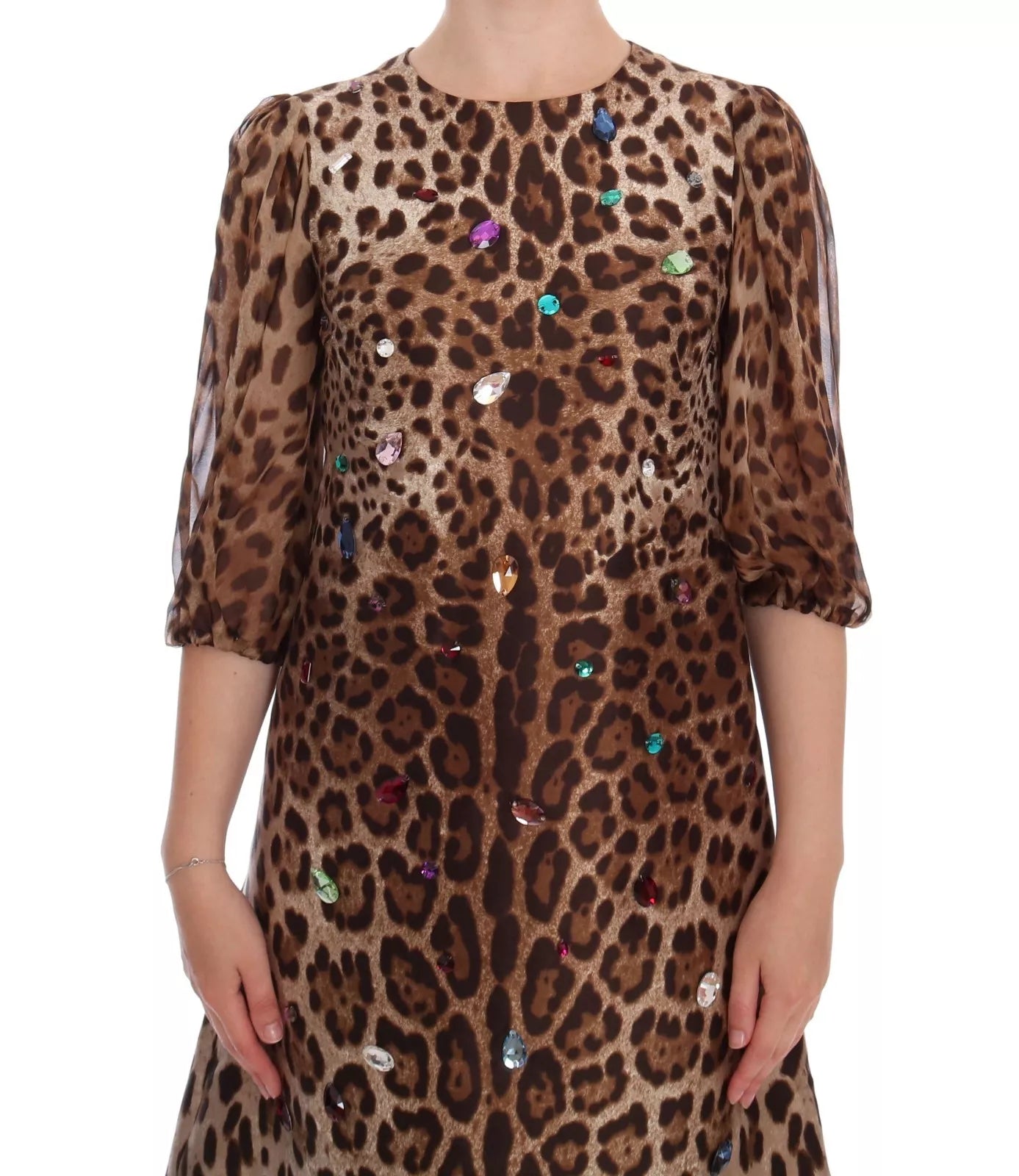  - Leopard Silk Wool Crystal Shift Dress