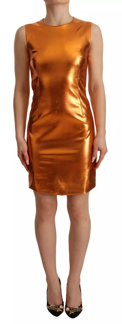  - Metallic Orange Sleeveless Sheath Dress