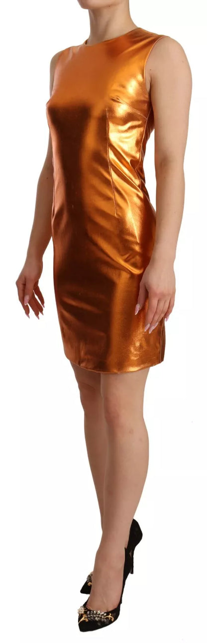  - Metallic Orange Sleeveless Sheath Dress