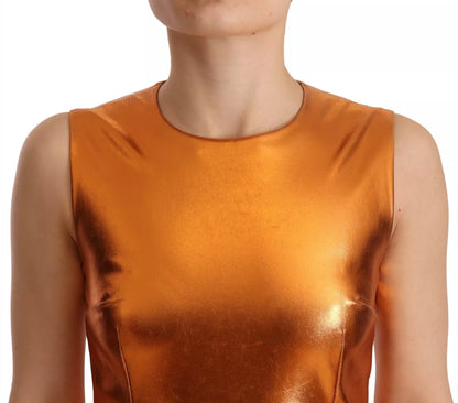  - Metallic Orange Sleeveless Sheath Dress