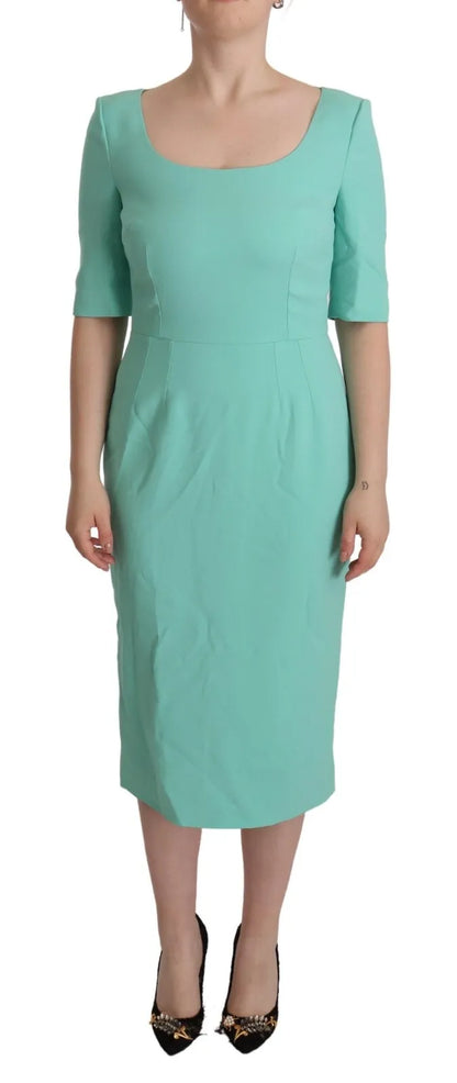  - Mint Green Sheath Square Neckline Midi Dress