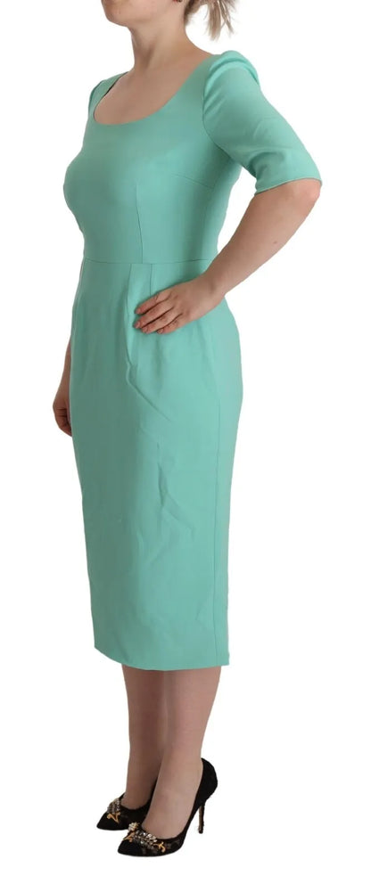  - Mint Green Sheath Square Neckline Midi Dress