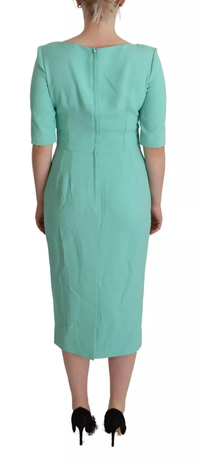  - Mint Green Sheath Square Neckline Midi Dress