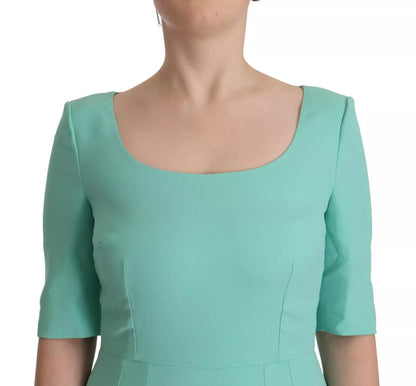  - Mint Green Sheath Square Neckline Midi Dress