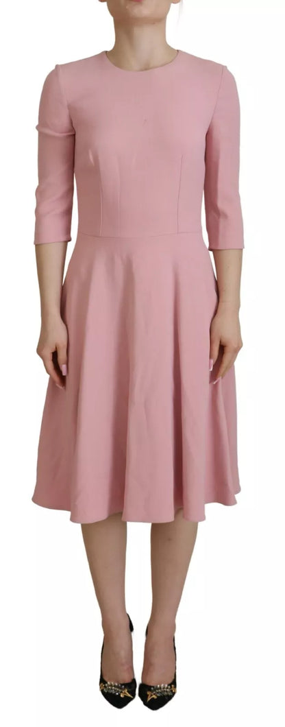  - Pink A-line Flare Viscose 3/4 Sleeves Dress