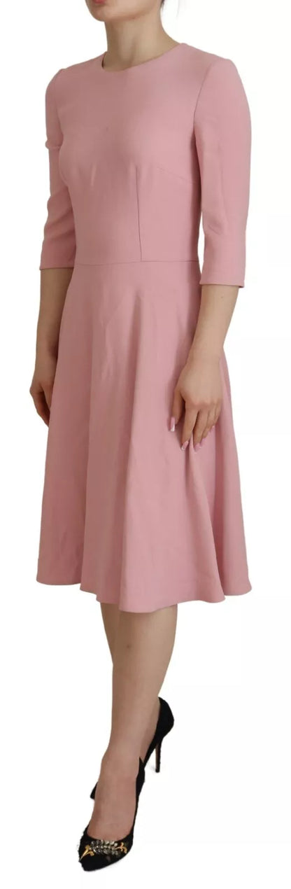  - Pink A-line Flare Viscose 3/4 Sleeves Dress