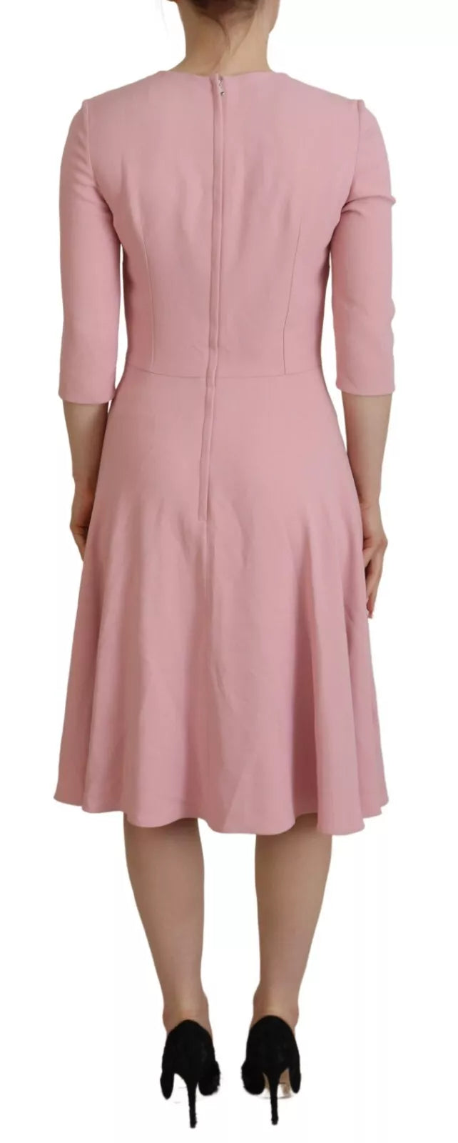  - Pink A-line Flare Viscose 3/4 Sleeves Dress