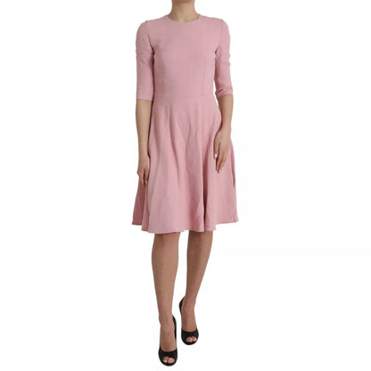  - Pink A-line Flare Viscose Short Sleeves Dress