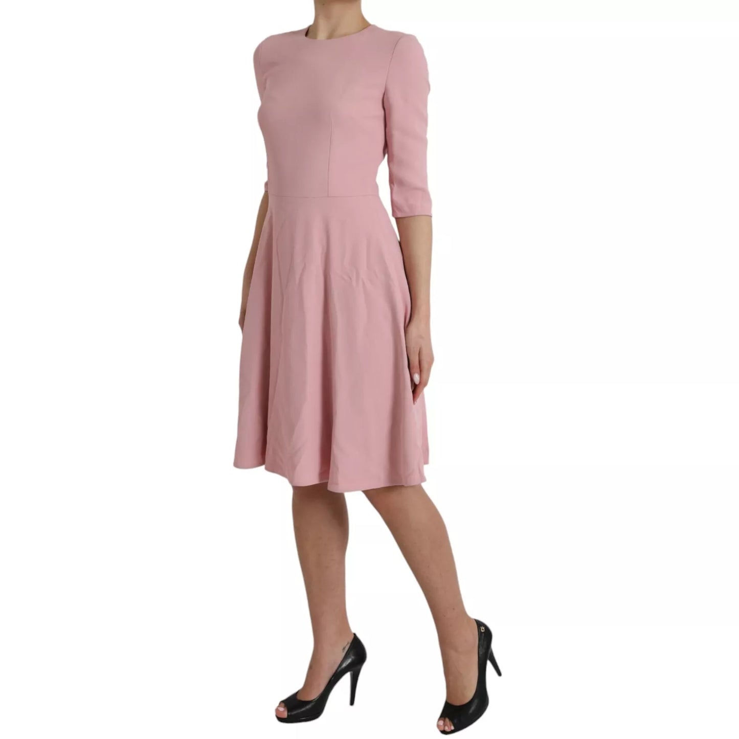  - Pink A-line Flare Viscose Short Sleeves Dress