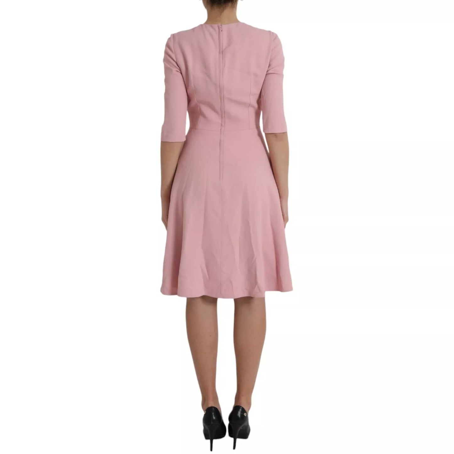  - Pink A-line Flare Viscose Short Sleeves Dress