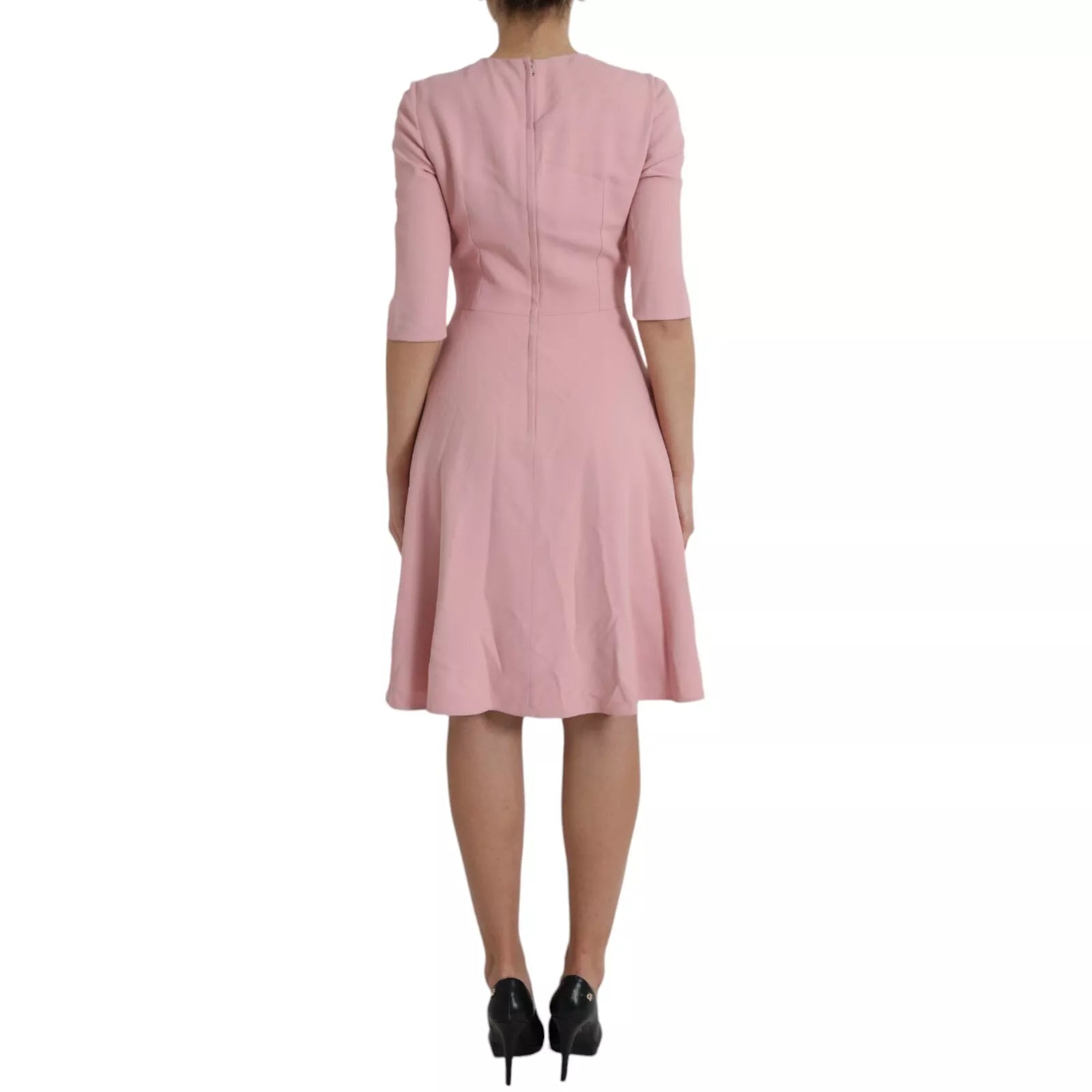 Pink A-line Flare Viscose Short Sleeves Dress